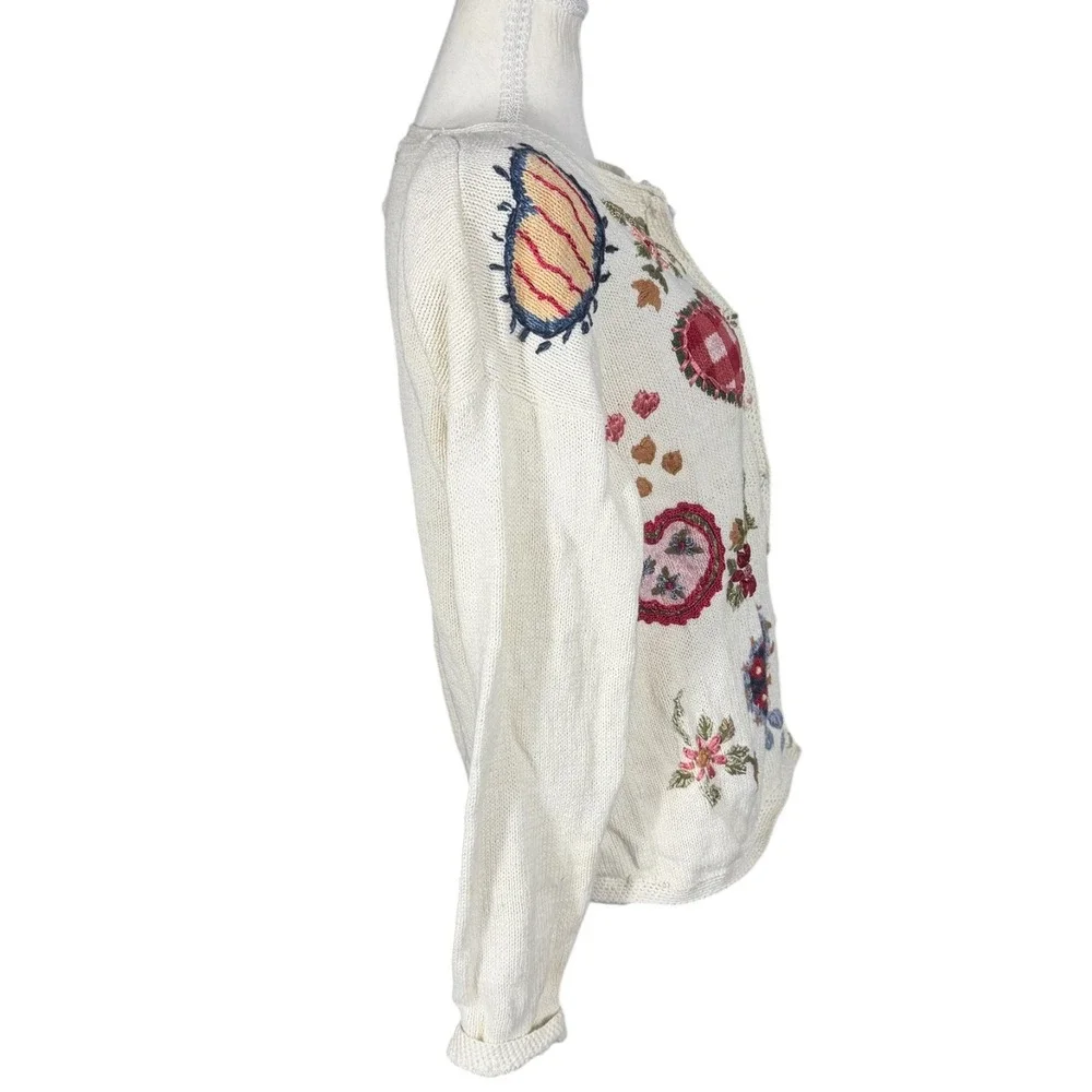 Tiara International Cardigan Womens‎ S Cream Embroidered Hearts Floral Vintage